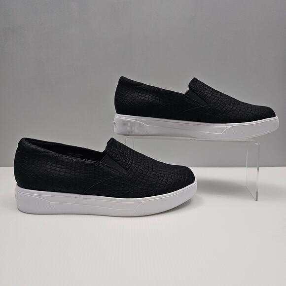 Munro Lennox Sneaker Womens 9 WIDE Black Nubuck Croc Embossed Slip On Platform - Picture 3 of 14